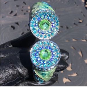 🌟 SALE $20 🌟 Vintage Rare 80’s Evil Eye Blue/Green Rhinestone Enamel Clamper